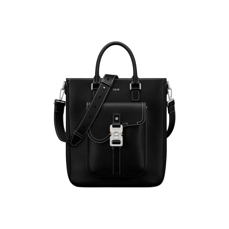 DIOR Saddle Grain Calfskin Tote Bag, Shopping Bag, Shoulder Bag, Crossbody Bag, Handbag Men's Black-0