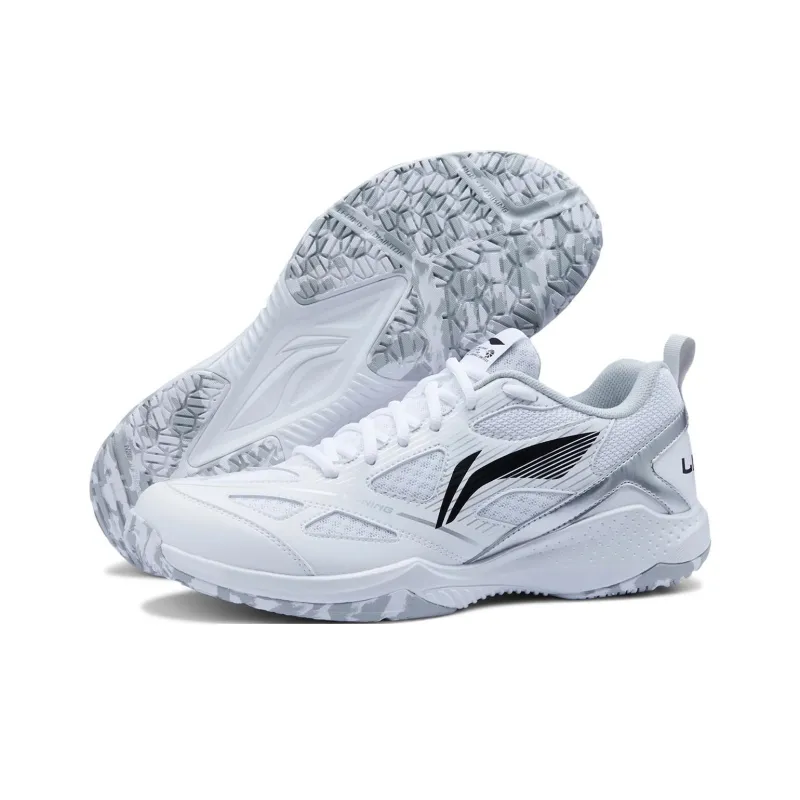LiNing Anti Slip Wear Resistant Low Top Badminton Shoes Unisex Standard White Black-4