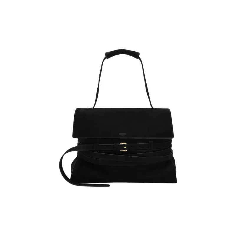 MOSCHINO Suede Shoulder Bag, Crossbody Bag, Handbag Trumpets Women's Black-0
