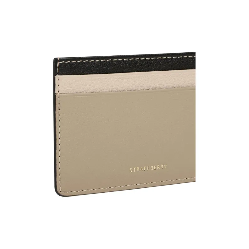 Strathberry Calfskin Card Holder Women's Black/White With Mushroom Pattern-2