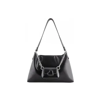 ONE TIME Synthetic Leather Crescent Bag, Tote Bag, Shopping Bag, Shoulder Bag Women's Black/Silver
