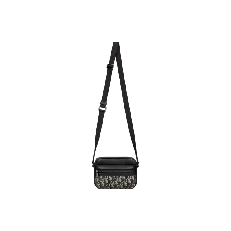DIOR Oblique Jacquard Canvas With Grainy Calfskin Messenger Bag, Shoulder Bag, Crossbody Bag Mini Men's Beige & Black-1