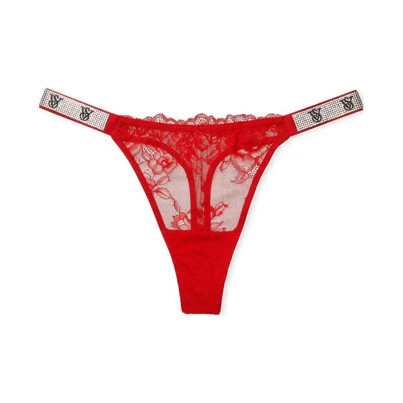 Victoria's Secret Very Sexy Shine Strap Rose Lace Thong Panty / Lipstick Underpants Women's 1 Pack Red-0