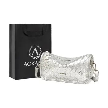 AOKANG Cow Leather Dumpling Bag, Crossbody Bag Small Size Women's Glacier Silver/Moon White/Obsidian Black