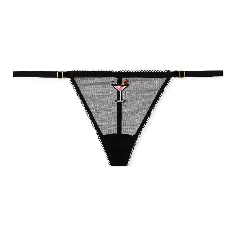 Victoria's Secret Very Sexy Flirty Mesh Adjustable V-String Panty / Black Underpants Women's 1 Pack Black-0