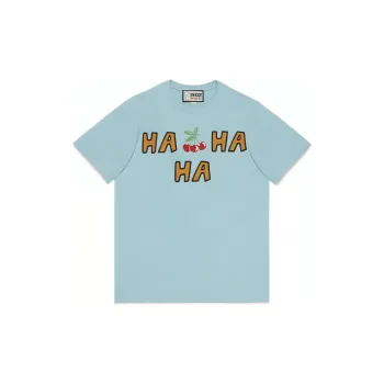 GUCCI Gucci X Harry Styles Co branded Letter Logo Print Crew Neck Short Sleeved T Shirt T Shirt Unisex Blue