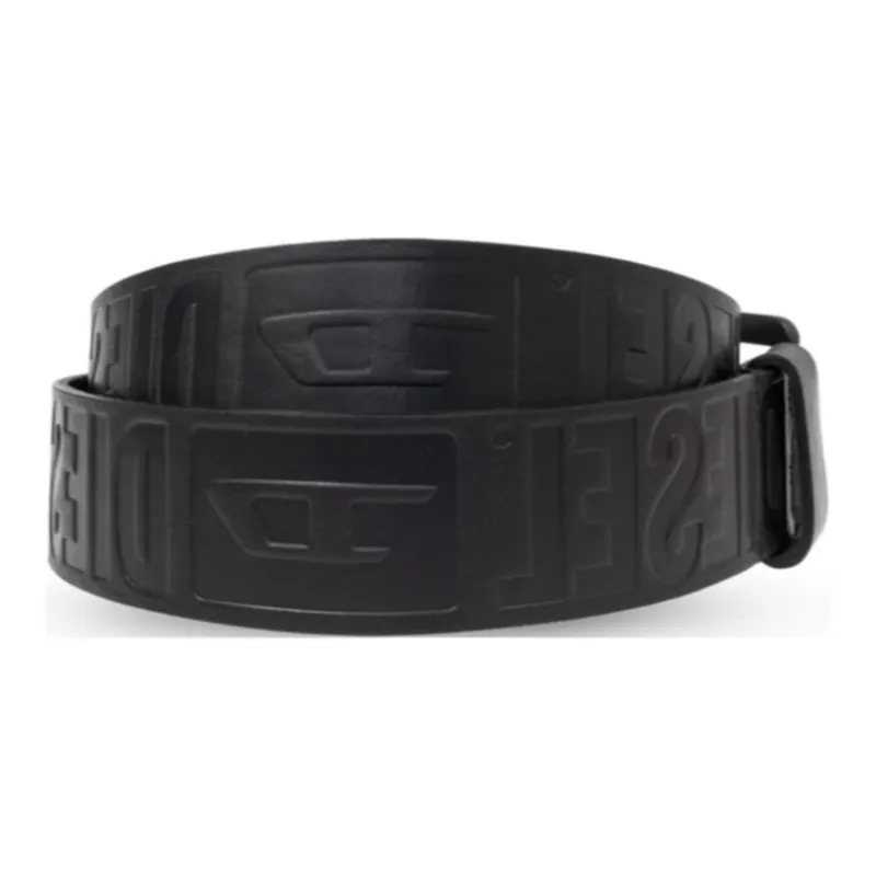 DIESEL Logo Identification Leather Belts Men's Black Width 4cm-2
