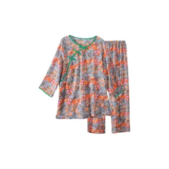 Yalu Pajama Set Women's Gray Small Flower
