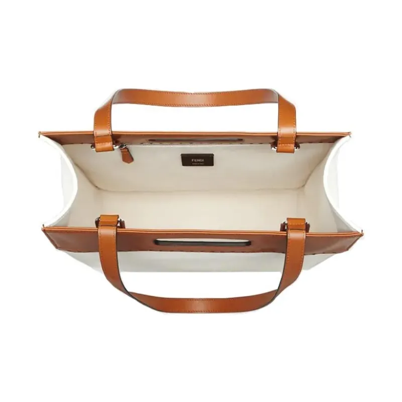 FENDI Canvas With Leather Tote Bag Shopping Bag Shoulder Bag Crossbody Bag Handbag Men's Beige & Brown-4
