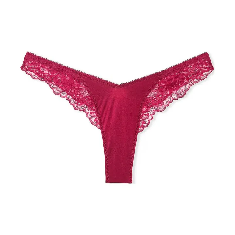 Victoria's Secret Very Sexy Rose Lace-Trim High-Leg Thong Panty / C R Underpants Women's 1 Pack Gin Balin Red-0