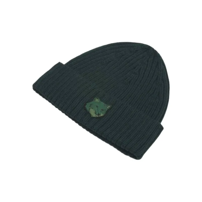 Maison Kitsune Bold Fox Head Patch Knitted Beanie-1