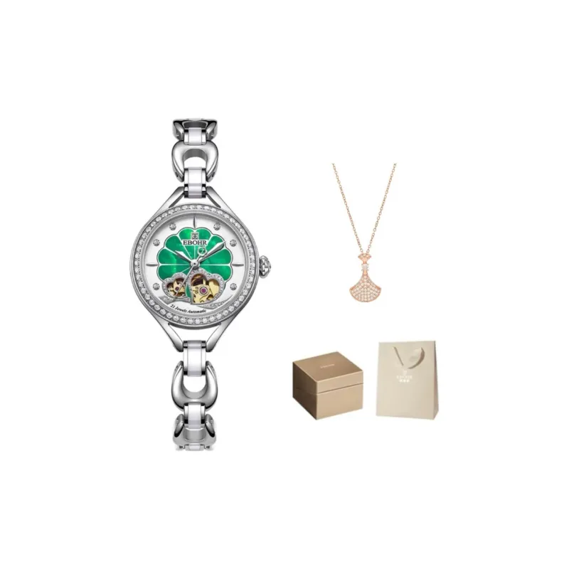 EBOHR Floral Plate Elegant Bracelet Mechanical Movement Watch Women's Watch Mother-of-Pearl Color Watch Dial-4