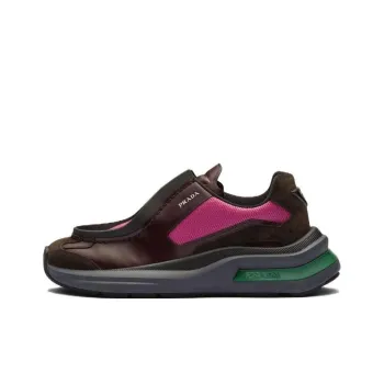 PRADA Brushed Leather Sneakers Bike Fabric Suede Garnet Peony Pink