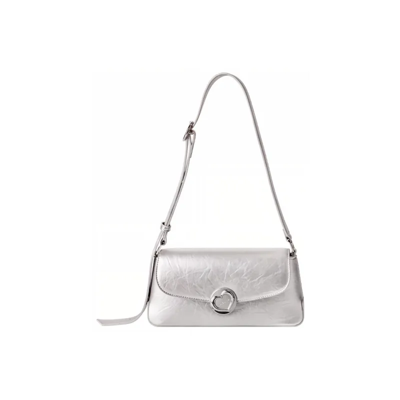 ONE TIME Synthetic Leather Handbag, Shoulder Bag, Crossbody Bag Regular Women's Metallic Silver/Black-1