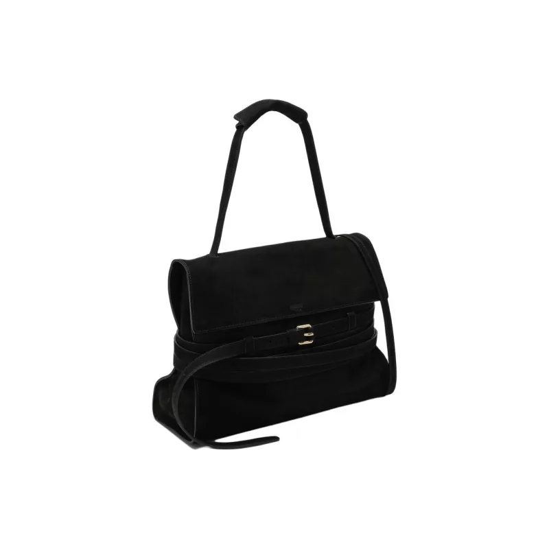MOSCHINO Suede Shoulder Bag, Crossbody Bag, Handbag Trumpets Women's Black-1