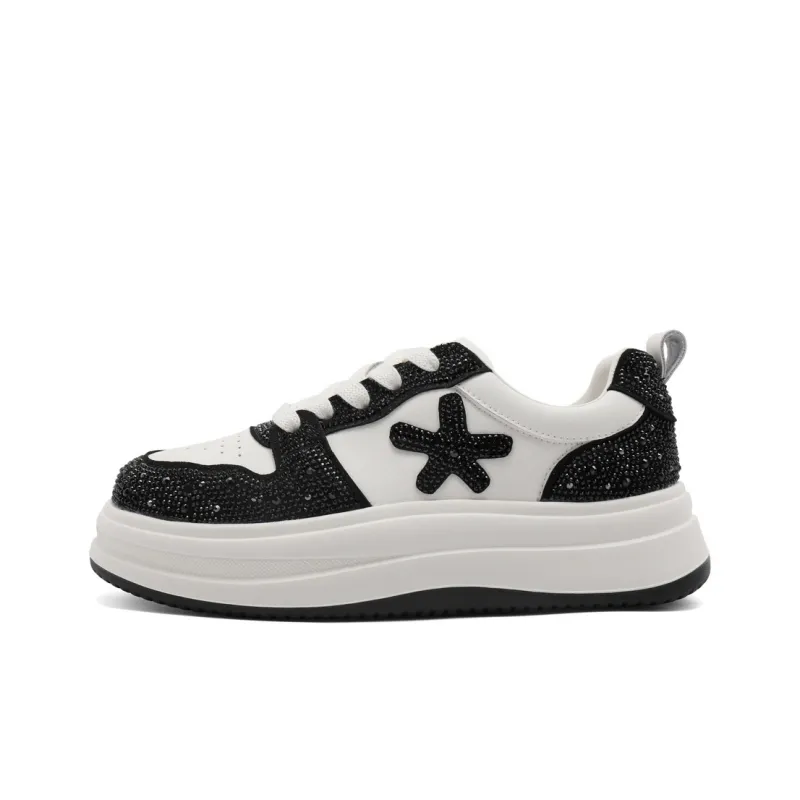 BELLE Height Increasing Wear-Resistant Lightweight Slip-Resistant Low-Top Skateboard Shoes Women's Black Gray-0