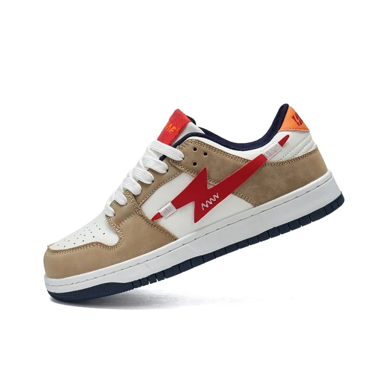 BKAE Anti Slip Wear Resistant Low Top Skateboard Shoes Unisex Beige White Red-2