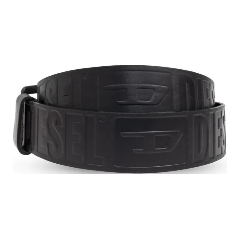 DIESEL Logo Identification Leather Belts Men's Black Width 4cm-1