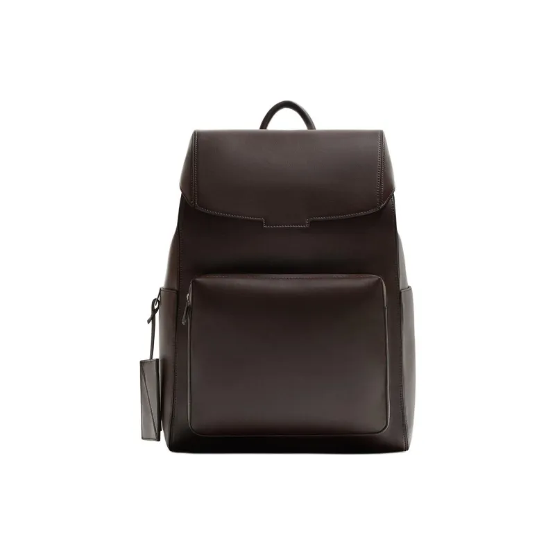 ZARA Polyurethane Backpack Large Size Men's Brown-0