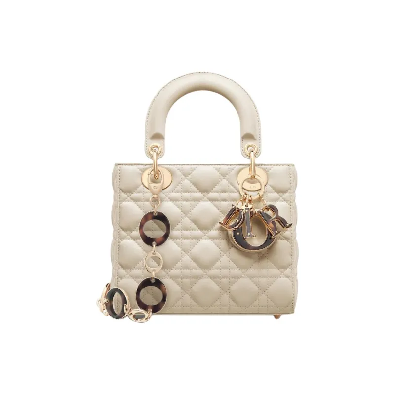 DIOR Lady Dior Wicker Pattern Lambskin Shoulder Bag Crossbody Bag Handbag Small Size Women's Ash Ivory-0