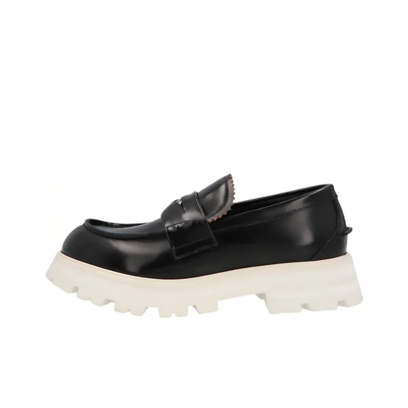 Alexander McQueen Contrast Sole Leather Penny Loafers Black White-0