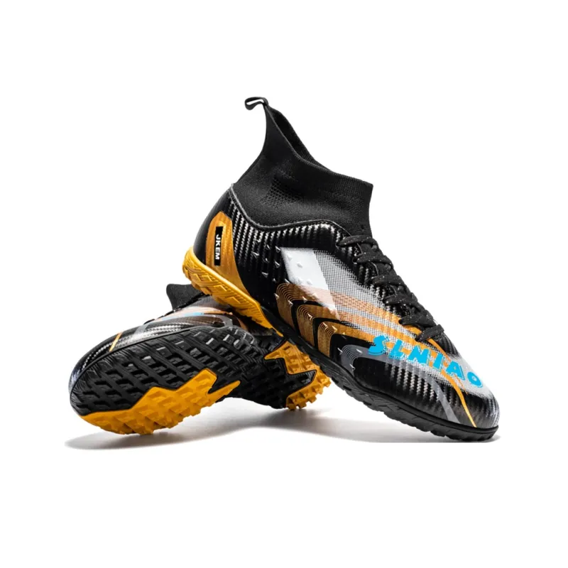 JKEM Soccer Shoes Unisex Mid Top White Gold/Black Gold/Gold/Aqua-30