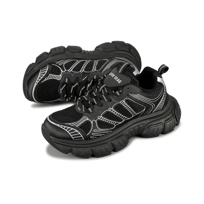 LuzaoT SUPER DRAG Anti Slip And Wear Resistant Breathable Low Top Chunky Sneakers Unisex Black White-2
