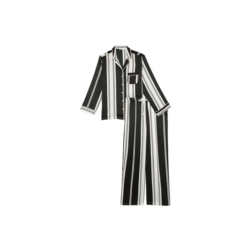 Victoria's Secret THE MIX Pajama Set Women's Black White Stripes-0