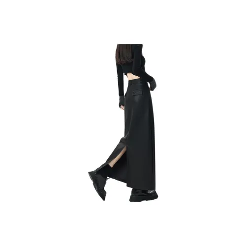 Concubine Zhu Leather Long Skirts Women's Black