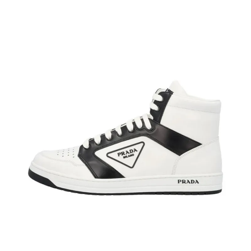PRADA District High Top Skateboard Shoes Men's Black White-0