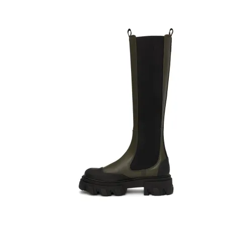 Alexander McQueen Tread Slick Knee High Boots Khaki Black Women's