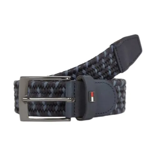 Tommy Hilfiger Adorned With A Badge Nylon Leather Belts Men's Blue