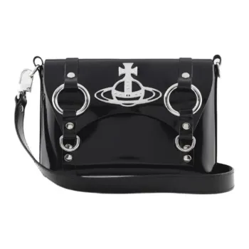 Vivienne Westwood Leather, Patent Leather Messenger Bag, Shoulder Bag, Crossbody Bag Women's Black