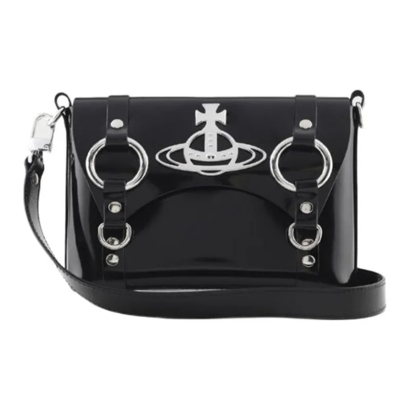 Vivienne Westwood Leather, Patent Leather Messenger Bag, Shoulder Bag, Crossbody Bag Women's Black-0