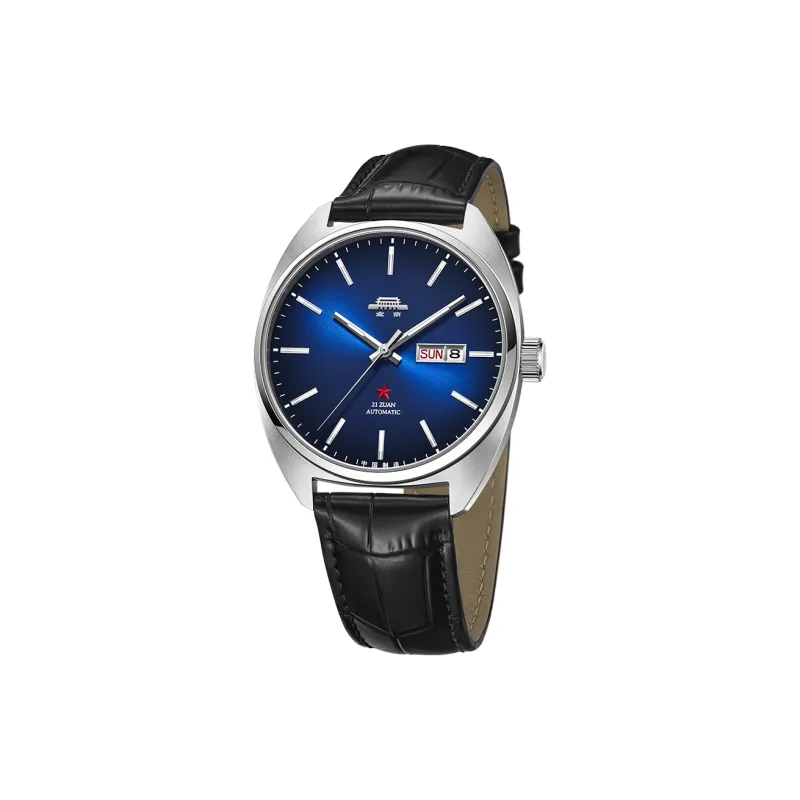 Beijing Fork Series Automatic Mechanical Movement Cow Leather Strap Watch Men's Watches Blue Dial-10