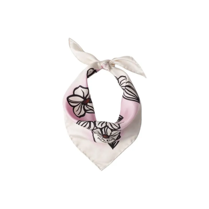 PRADA Camelia print Twill Scarf-1