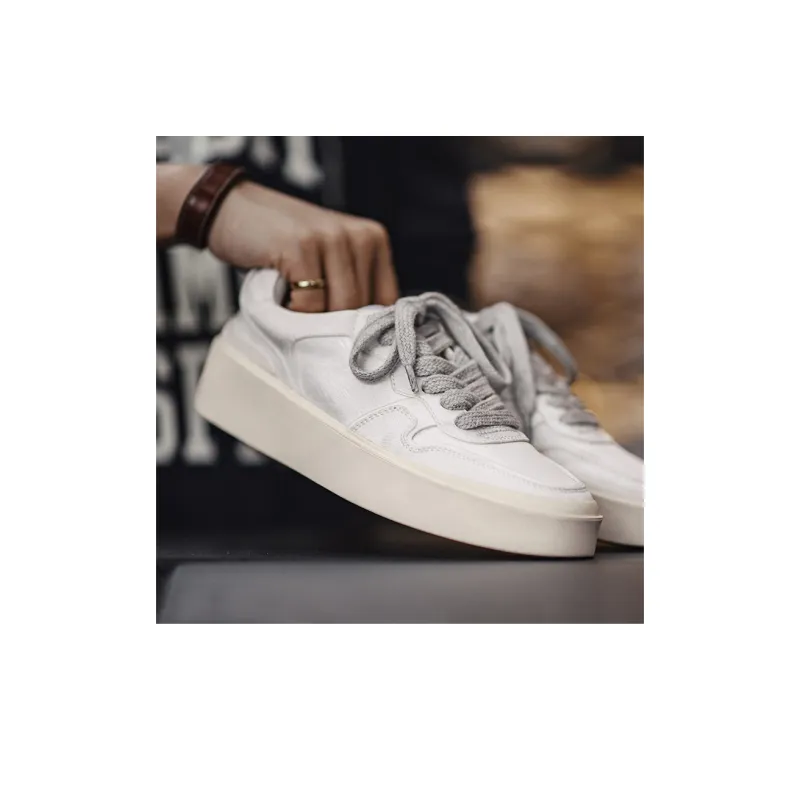 MADEN Height Increasing Breathable Low Top Casual Comfortable Versatile Skateboard Shoes Men's Cloud Peak White-4