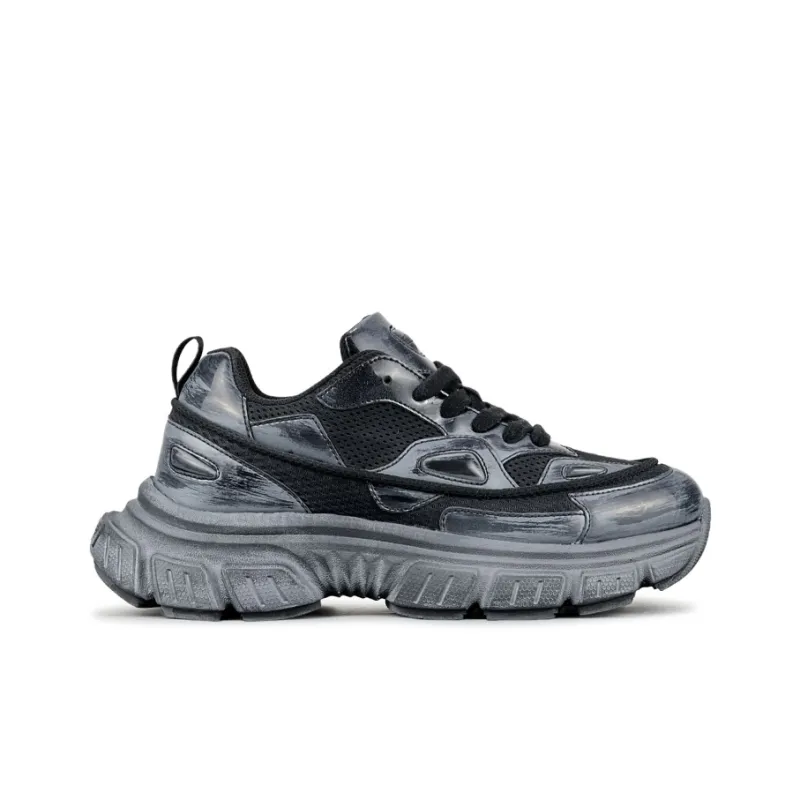 LuzaoT SUPER DRAG Anti Slip Wear Resistant Low Top Chunky Sneakers Unisex Black Gray Matte-1