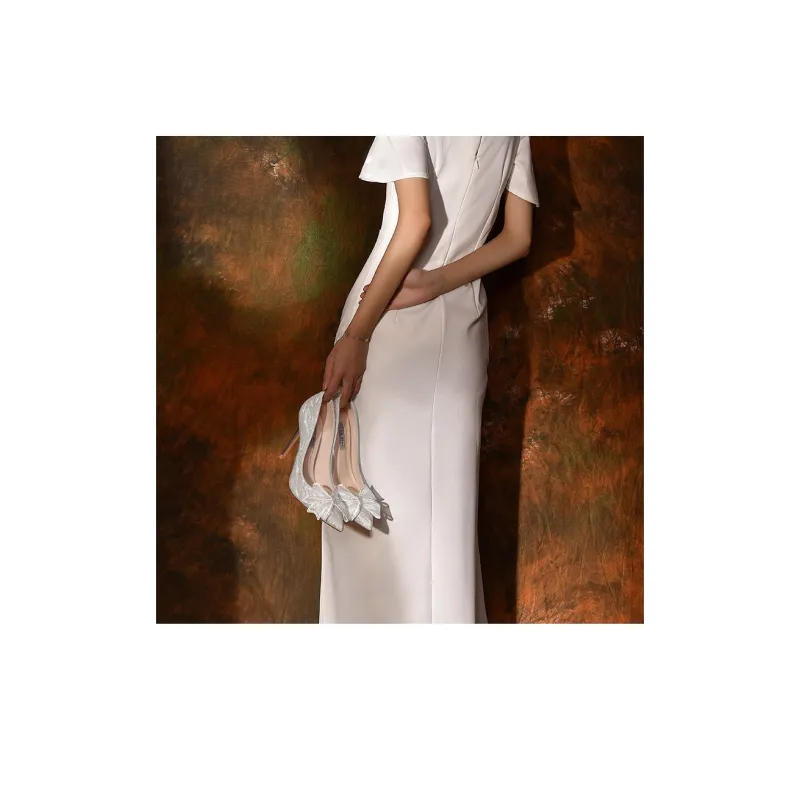 Lily Wei Heart Fluttering Slim Heel High Heels Women's Silver-7