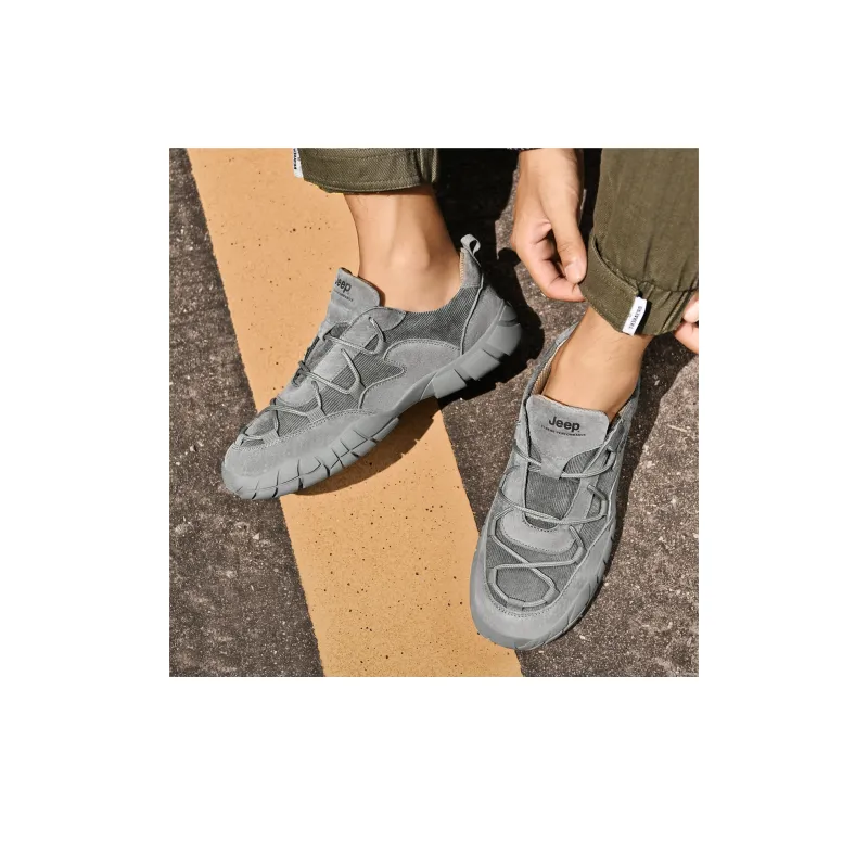 Jeep Hiking Wear resistant Lightweight Breathable And Non slip. Low Top Outdoor Shoes Men's Gray-7