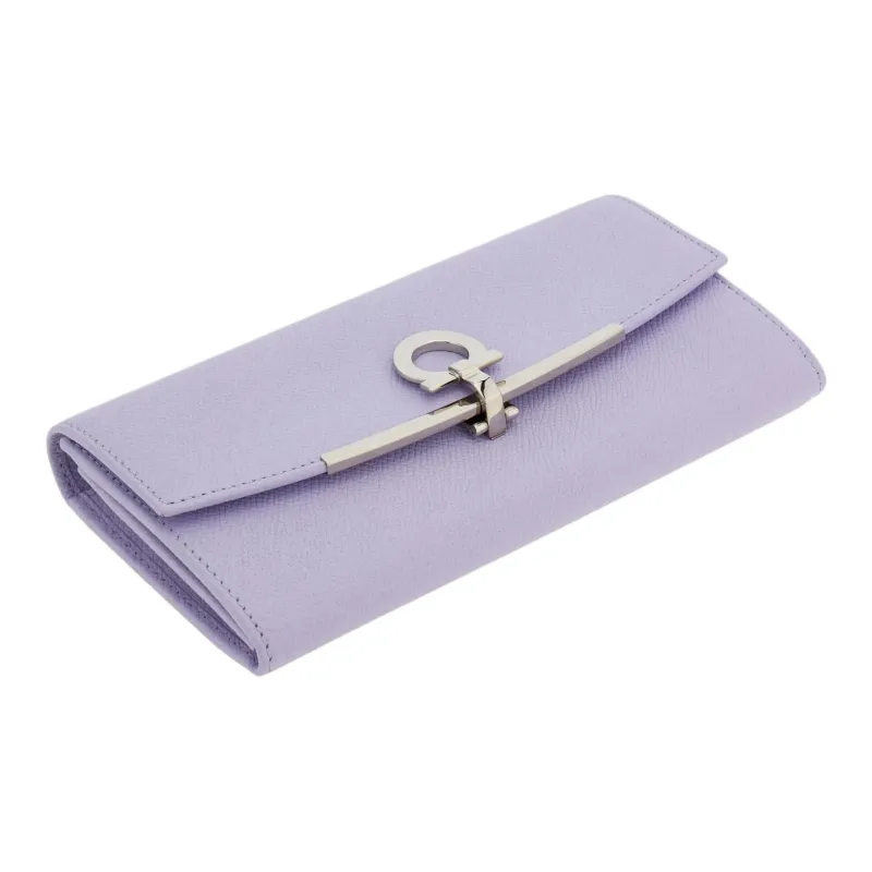 FERRAGAMO Embossed Calfskin Wallet Women's Purple-2