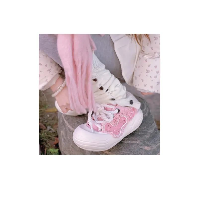 CN Cheese Head Shoes Anti Slip Wear Resistant Breathable Lightweight Height Increasing Low Top Canvas Shoes Unisex Pink-5