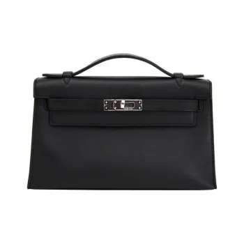 HERMES Mini Kelly Generation 1 Swift Leather Handbag Women's Black & Gold Brown