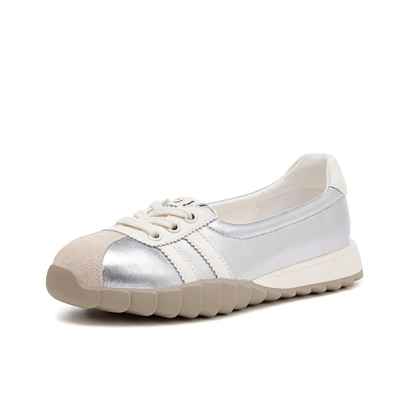 JOSINY Soft Sole, Versatile Lightweight, White Sneakers Sports Casual Shoes Women's Beige Red/White Silver-8