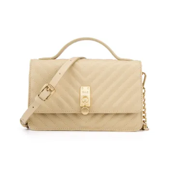 ELLE Leather Patchwork With Synthetic Leather One Shoulder Handbag Small Size Women's Camel/Black