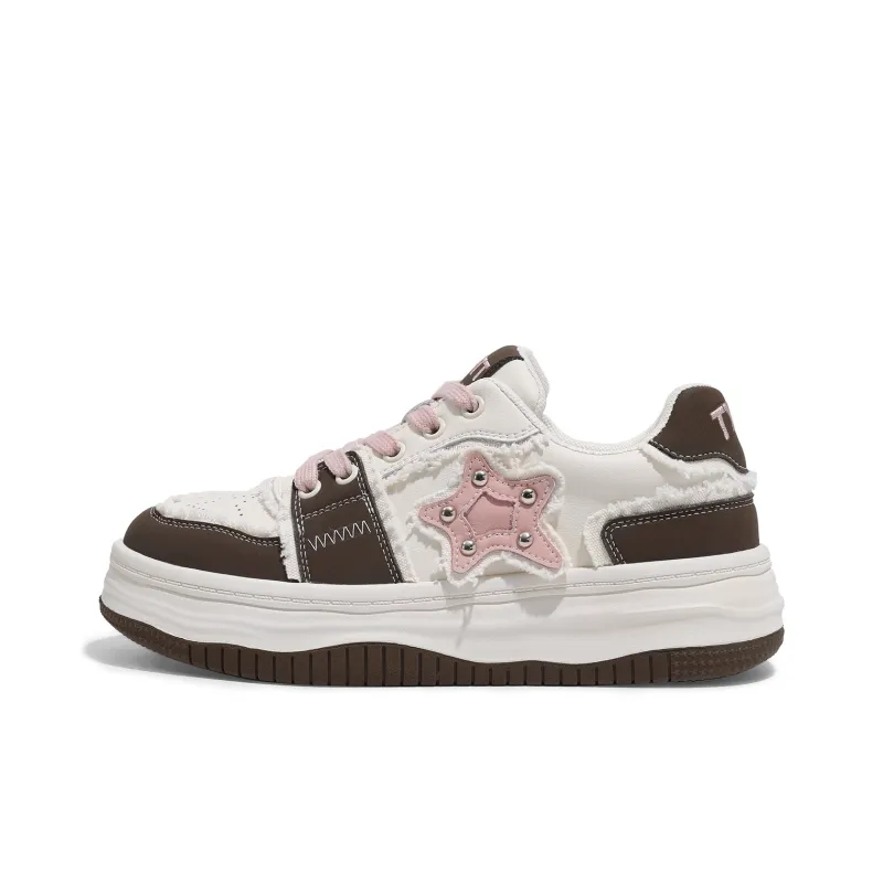 TTKJ Coverage Cushioning Wear Resistant Height Increasing Low Top Skateboard Shoes Women's Pink Brown-0