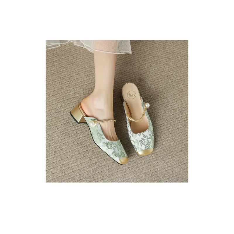 Safiya Closed Toe Slippers 4.8cm Women's Green-5
