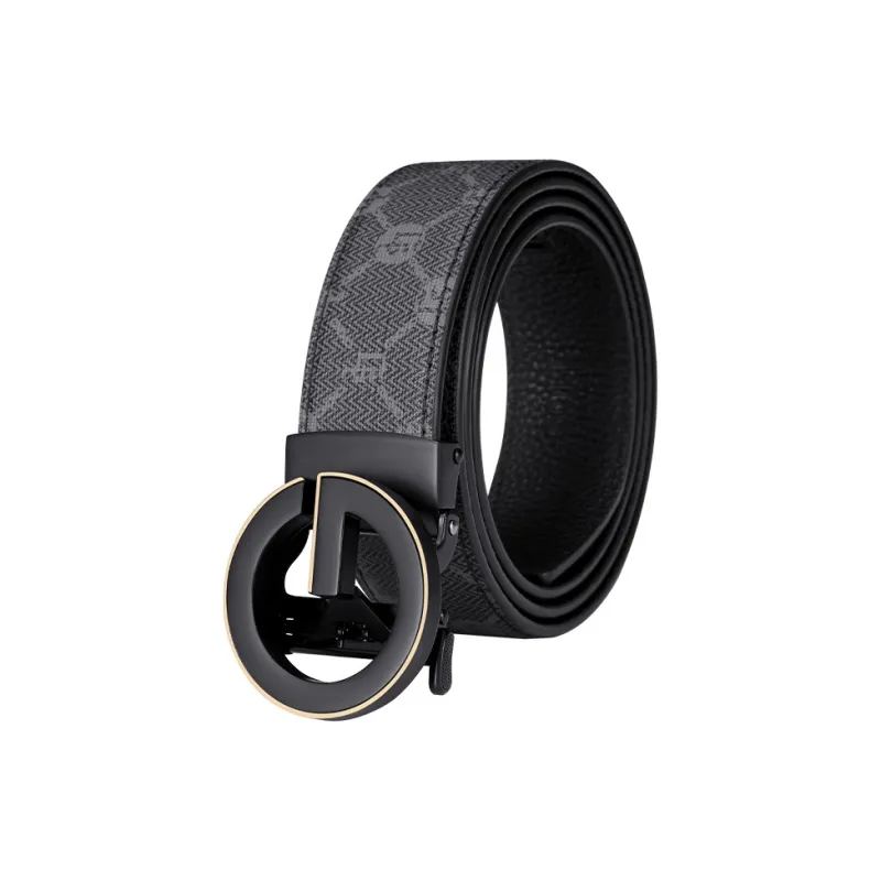GOLF PVC With Cow Leather Belts Men's Mist Black Gold Width 3.5cm-5