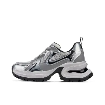 CAIHEE Anti-Slip And Wear-Resistant Height Increasing Low-Top Chunky Sneakers Women's Liquid Silver