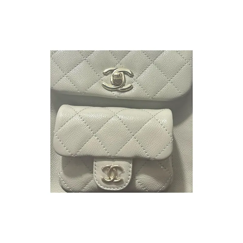 CHANEL Duma Litchi Skin Backpack Trumpets Women's Light Gray-1